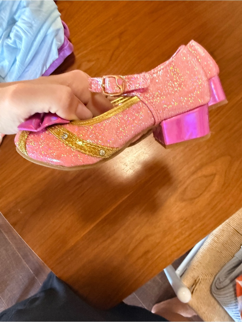 Girls Pink Glitter Princess Bow Mary Jane dress up Shoes Sz 9 - Picture 3 of 3